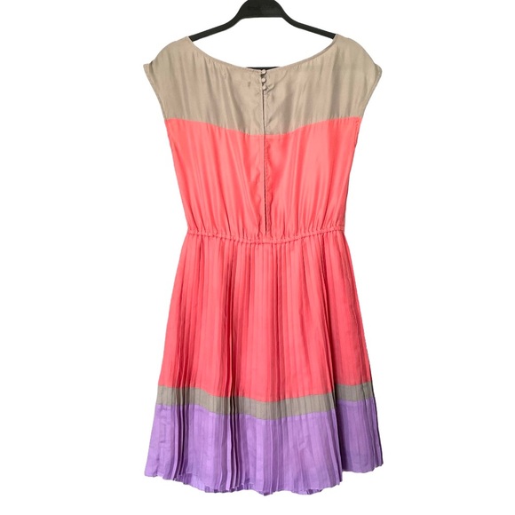 American Eagle Pleated Orange Purple Color Block Dress Size Small - Picture 6 of 12